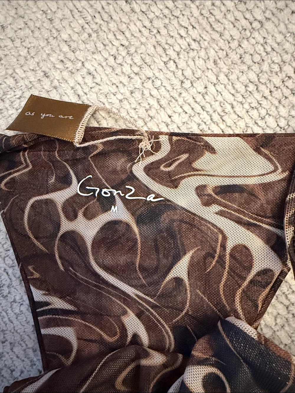 Gonza Brown Marble Print Halter Bikini Top & Tie-Side Bottoms - Picture 4 of 6